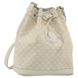 Céline Borsa a Spalla CELINE in Tela Macadam PVC Pelle Oro Bianco Auth 188363