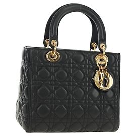 Borsa Christian Dior Canage in pelle di agnello nera e oro Auth yk20569SAM