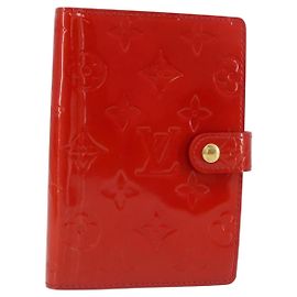 LOUIS VUITTON Vernis Agenda PM Day Planner Cover Red R21016 Auth 185818A