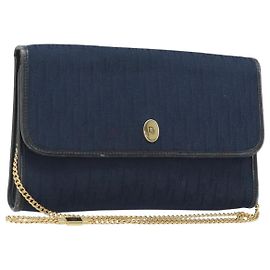 Borsa a tracolla con catena Christian Dior Trotter Canvas Navy Gold Auth BA13497A