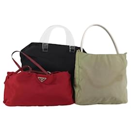 Borsa PRADA Nylon 3 Set Rosso Nero Khaki Auth 185271