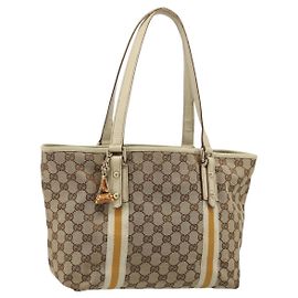 Borsa Tote GUCCI GG Canvas Sherry Line Beige Oro 137396 Auth 187252