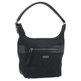 GUCCI GG Canvas Shoulder Bag Black Gold 001 4299 1669 Auth 188543A
