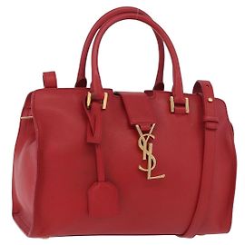 SAINT LAURENT Baby Cabas Handtasche Leder 2way Rot Gold Auth ka4869V