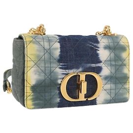 Borsa a tracolla Christian Dior Cannage Miss Caro in tela blu navy e oro Auth 188825SAM