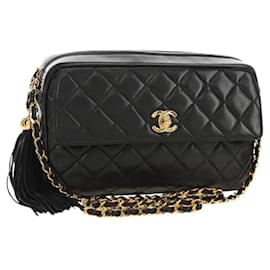 CHANEL Borsa a Spalla Matelassé con Catena in Pelle di Agnello Gold Black CC Auth 185851SM