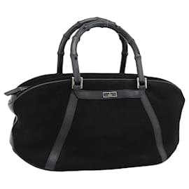 GUCCI Bamboo Handtasche aus Wildleder Schwarz Silber 002 1084 200047 Auth BA13607V