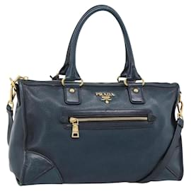 Borsa PRADA in Pelle 2way Blu Oro Auth 187288V