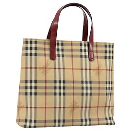 Borsa Tote BURBERRY Nova Check in PVC e pelle beige argento Auth 187812A