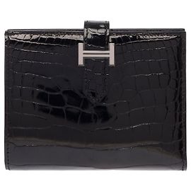 Hermès HERMES Bearn Exotic Leather Accessory Black - 103690