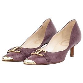Dior by Galliano 2000er Kitten Heels Pumps aus Straußenleder mit Metallkappe