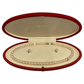 Mikimoto Akoya Pearl Au750 White Gold Necklace Earrings Set