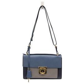 Bolso de mano de piel Gancini para mujer Salvatore Ferragamo azul y gris