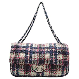 Chanel Blue CC Tweed Print Nylon Single Flap
