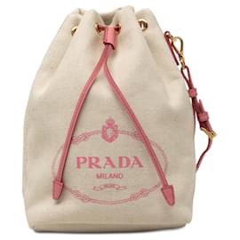 Pochette con coulisse Prada in tela beige Canapa con logo