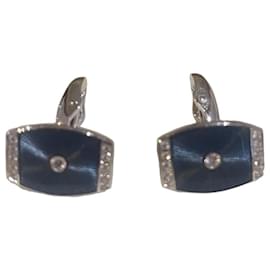 Abotoaduras Faberge esmalte azul e diamantes