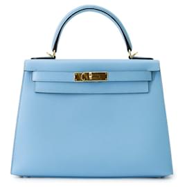 Hermès Borsa Hermes Kelly 28 in pelle Epsom Celeste
