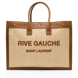 Saint Laurent Rive Gauche Large Tote aus Raffia und Kalbsleder