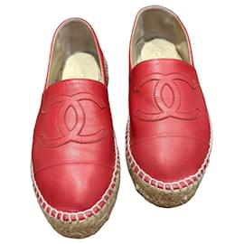 Chanel Espadrilles in pelle rossa logo CC