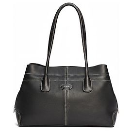 Bolsa de ombro TOD'S em couro granulado preto com costura de contraste e saco de proteção