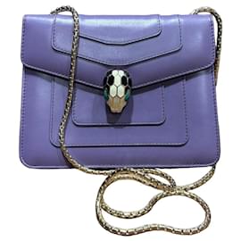 Bulgari Bolsa de Ombro Serpenti Forever em couro roxo