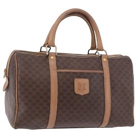 Céline Borsa Boston CELINE Macadam Canvas PVC Pelle Marrone Oro Auth 188493