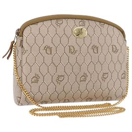 Borsa a tracolla con catena Christian Dior Honeycomb Canvas PVC Beige Oro Auth ka4914