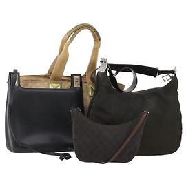 GUCCI GG Canvas Tote Bag Leder Canvas 4 Set Beige Schwarz Braun Auth gh2142