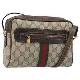 Borsa a tracolla GUCCI GG Supreme Web Sherry Line PVC Beige Oro Auth 187688