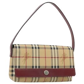 BURBERRY Nova Check Schultertasche PVC Beige Silber Auth yk20589A