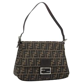 FENDI Zucca Canvas Mamma Baguette Shoulder Bag Black Brown Auth BA13529V