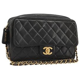 CHANEL Borsa a Spalla con Catena in Pelle di Agnello Nera e Oro Matelasse CC Auth yk20568SAV