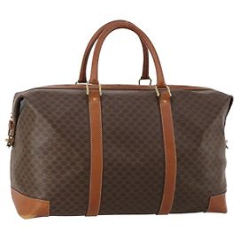 Céline CELINE Boston Tasche Macadam Canvas PVC Leder Braun Gold Auth 183443