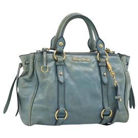 Borsa Miu Miu in pelle 2way azzurro oro Auth 187433