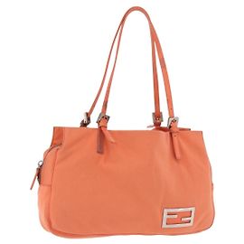 Borsa Tote FENDI in jersey di cotone Arancione Argento Auth 188926