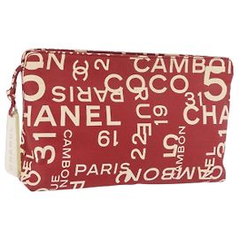 Pochette CHANEL Bysy Line in tela rossa con CC argento Autentica 188217