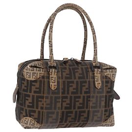 Borsa Boston FENDI in tela Zucca Nero Marrone Auth 188433