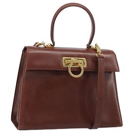 Borsa Salvatore Ferragamo Gancini in Pelle 2way Marrone Oro Autentica 186375