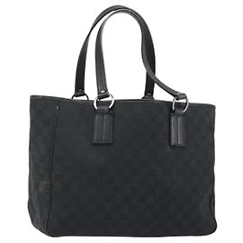 Borsa a Mano GUCCI GG Canvas Nera Argento 113017 Auth BA13508