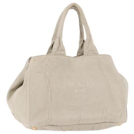 Borsa a mano PRADA Canapa MM in tela Gray Gold Auth ka4948