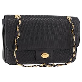 Sac à bandoulière BALLY Double Flap Chain en cuir noir et or Auth am11961V - Bally