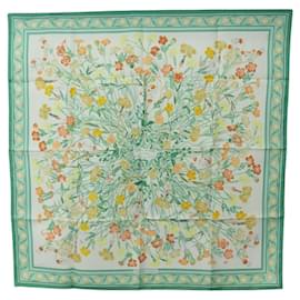 HERMES Carré 90 Foulard "OEillets sauvages et autres" Seta Verde Auth yk20596M - Hermès