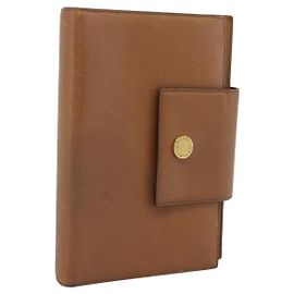 Bulgari Cubierta de agenda BVLGARI en cuero marrón y oro Auth 184414