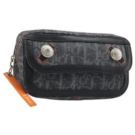 Pochette da viaggio Christian Dior Trotter Canvas Nero Argento Auth 186406