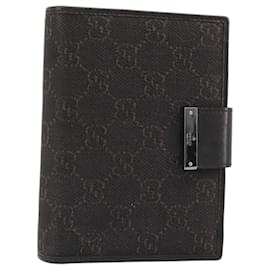 GUCCI GG Canvas Day Planner Cover Brown Silver Auth mr2627A