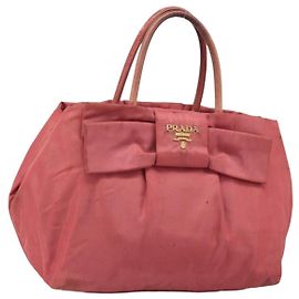 Borsa a mano PRADA Ribbon Nylon Pink Gold Auth 186427