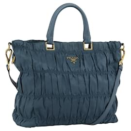 Borsa a mano arricciata PRADA Nylon 2way Verde Oro Auth 186425V