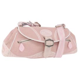 Borsa a Spalla Christian Dior Trotter Canvas Rosa Argento Auth BA13589A