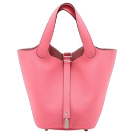 Picotin 18 Beuteltasche aus Taurillon Clemence Leder Rose Azalee - Hermès