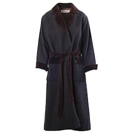 Manteau en laine Saint Laurent Rive Gauche Paris avec bordure en velours – '70s - Yves Saint Laurent